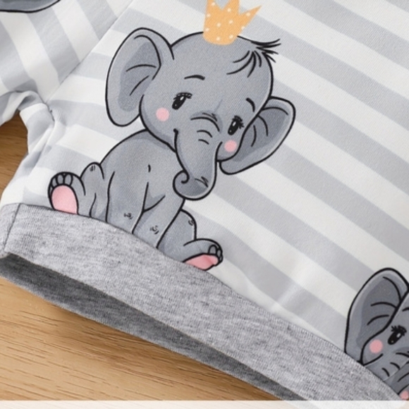 Adorable Baby Boys 2pcs Elephant=Print Hoodie and Shorts Set 3-6M-18-24M - Picture 7 of 7
